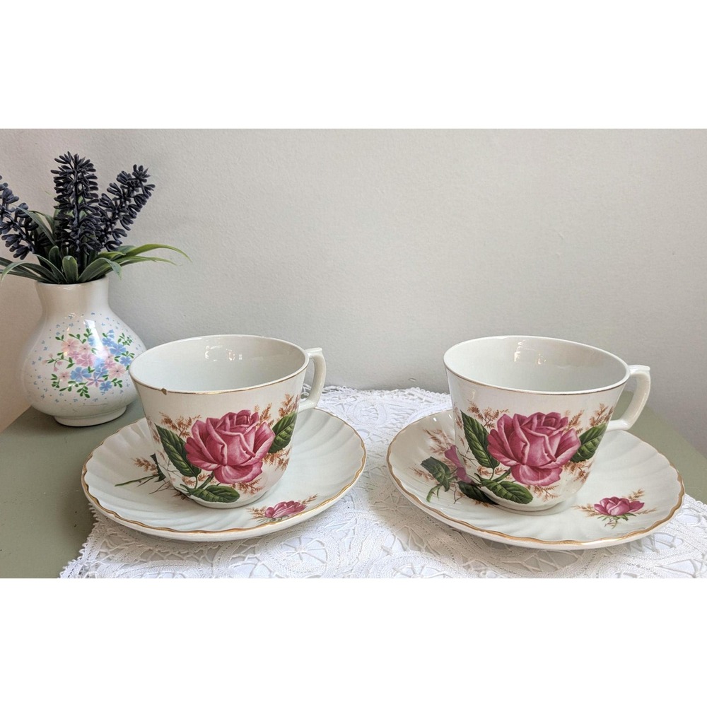 Vintage Swinnertons Alicia Teacup and Saucer Set of 2, Pink Rose Floral Tea Cups